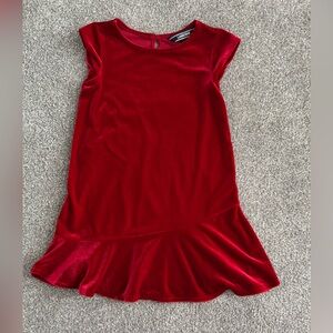 Lands' End Girl’s Red Velvet Dress Size Large 4T Short Sleeve